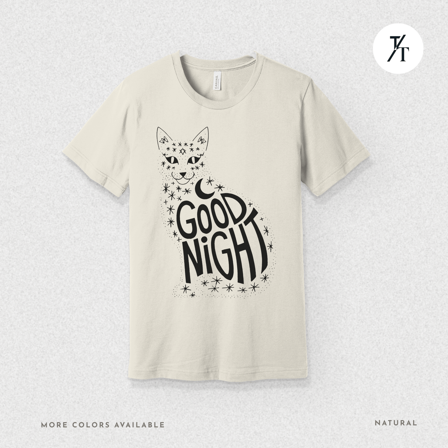 Goodnight Cat Tee – Minimalist Black Cat Moon Silhouette Shirt