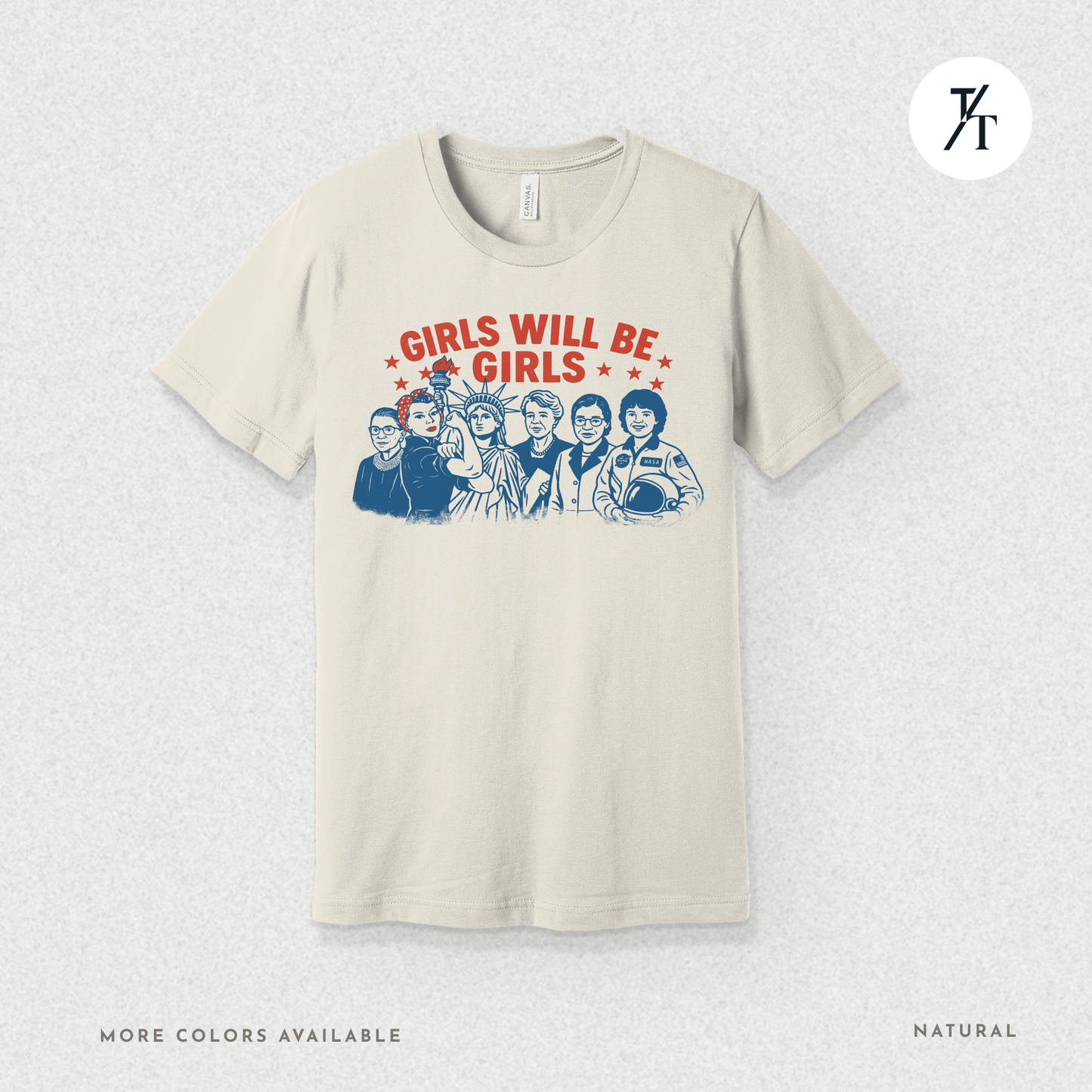Girls Will Be Girls summer patriotic graphic tee – empowering retro feminist shirt 👊 for the 4th of July