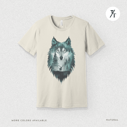 Alpha Forest Wolf Tee – Wildlife Double Exposure Graphic Shirt