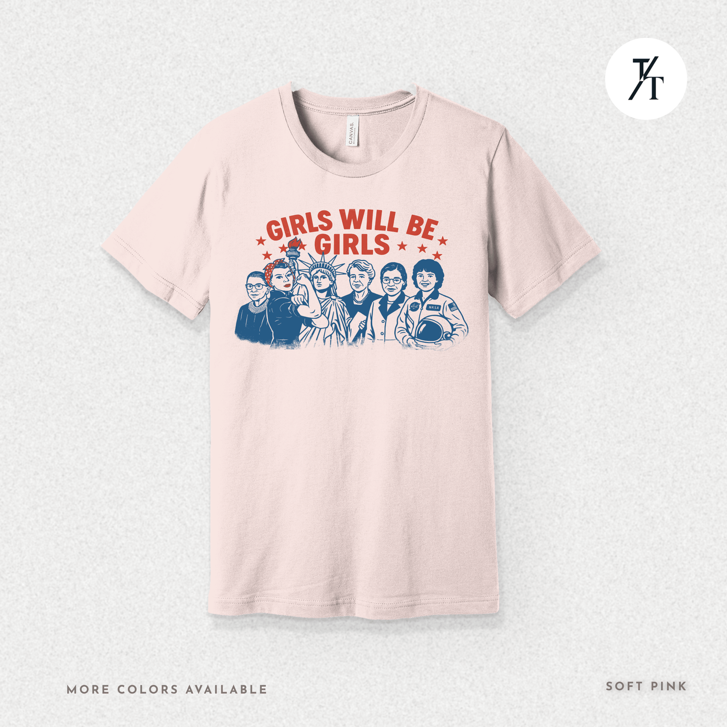 Girls Will Be Girls summer patriotic graphic tee – empowering retro feminist shirt 👊 for the 4th of July