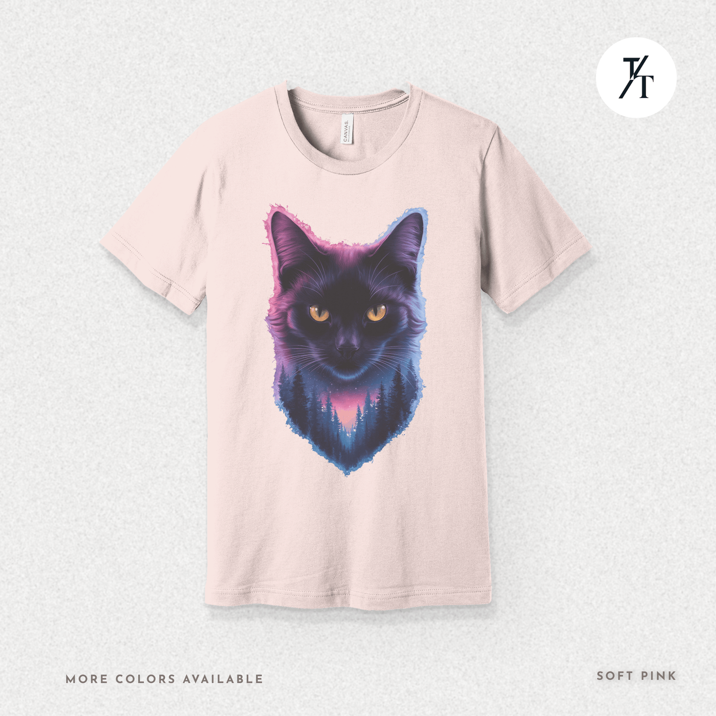 Cosmic Cat Tee – Galactic Forest Nightfall Shirt with Feline Vibes