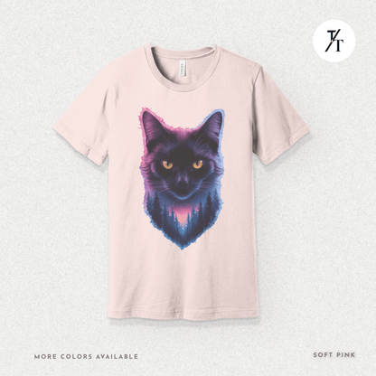 Cosmic Cat Tee – Galactic Forest Nightfall Shirt with Feline Vibes