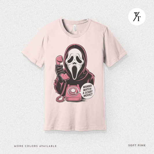 Wanna Watch a Scary Movie Tee – Horror Parody Graphic T-Shirt