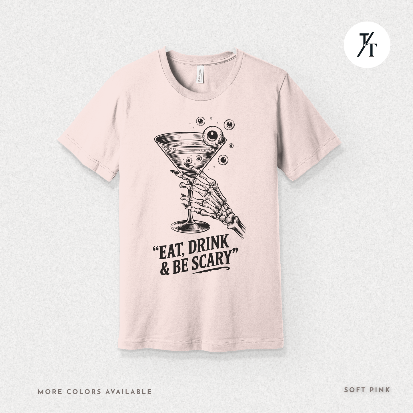 Eat, Drink & Be Scary Tee – Funny Skeleton Halloween Cocktail Shirt