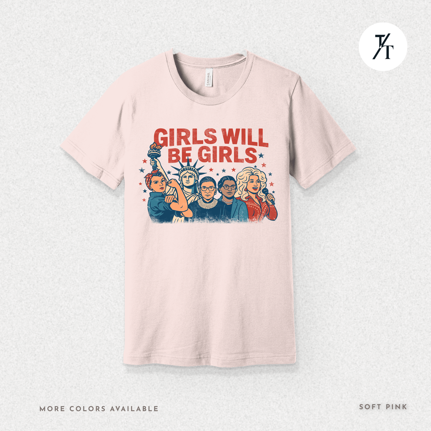 Girls Will Be Girls summer patriotic graphic tee – empowering retro feminist shirt 👊 for the 4th of July