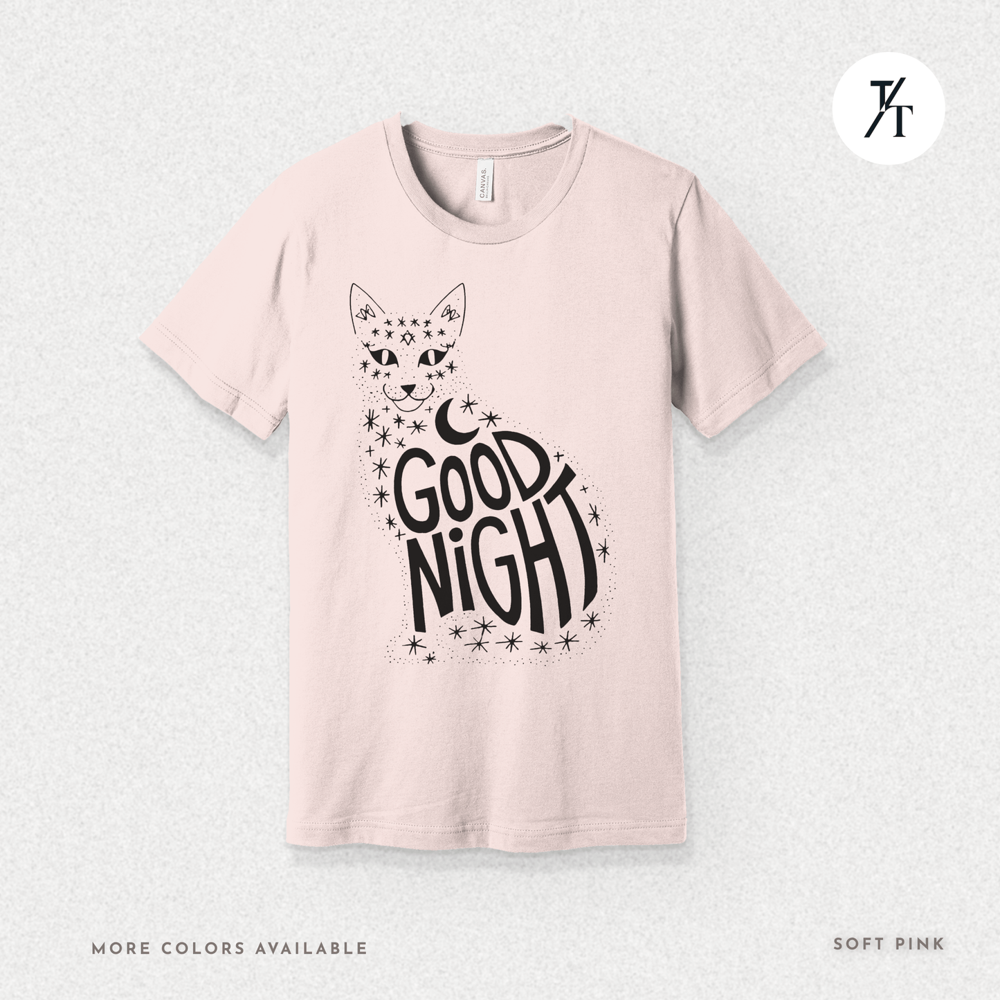 Goodnight Cat Tee – Minimalist Black Cat Moon Silhouette Shirt