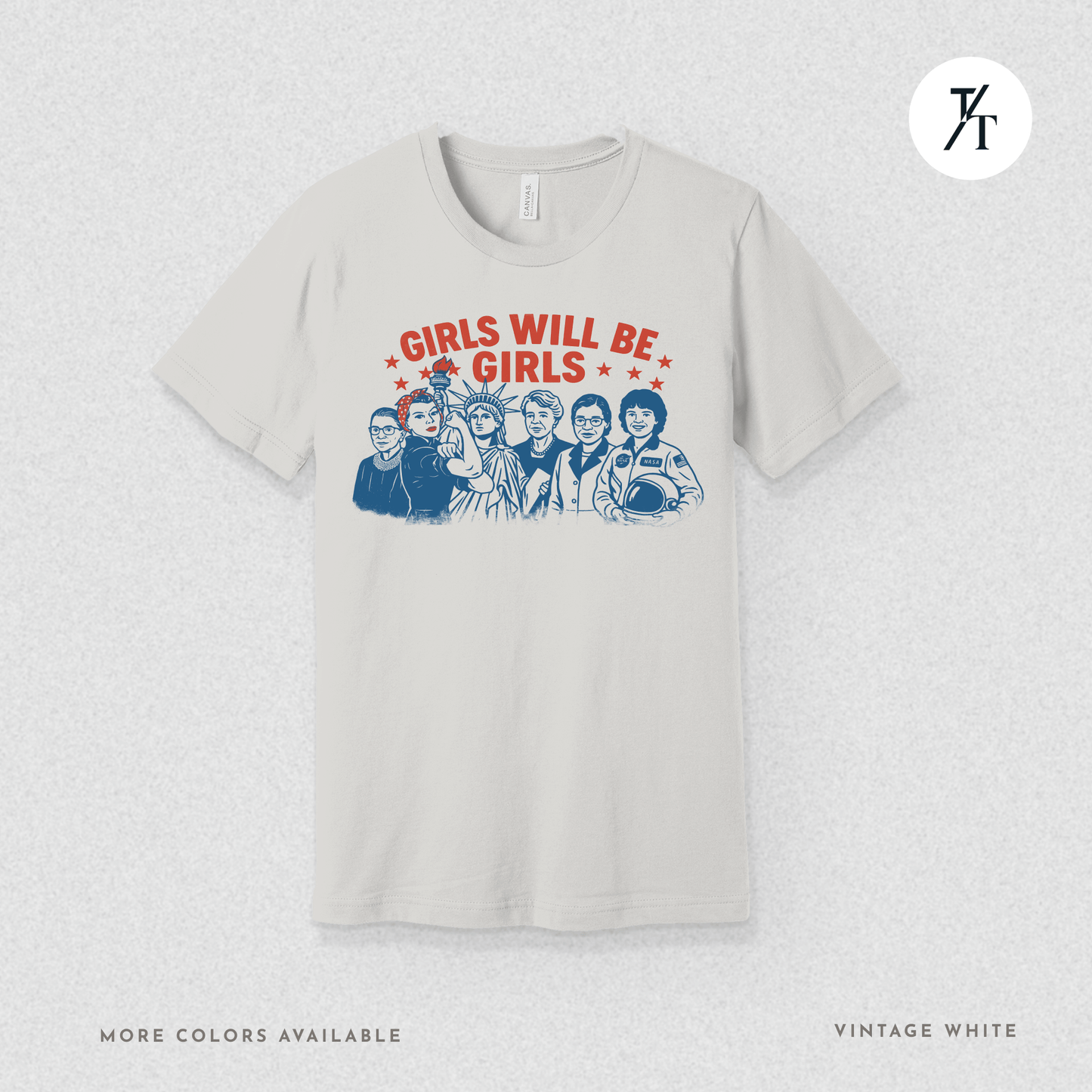 Girls Will Be Girls summer patriotic graphic tee – empowering retro feminist shirt 👊 for the 4th of July