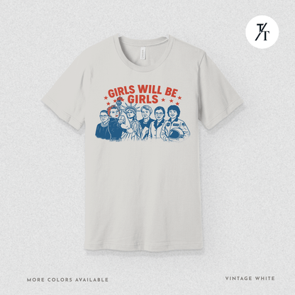 Girls Will Be Girls summer patriotic graphic tee – empowering retro feminist shirt 👊 for the 4th of July