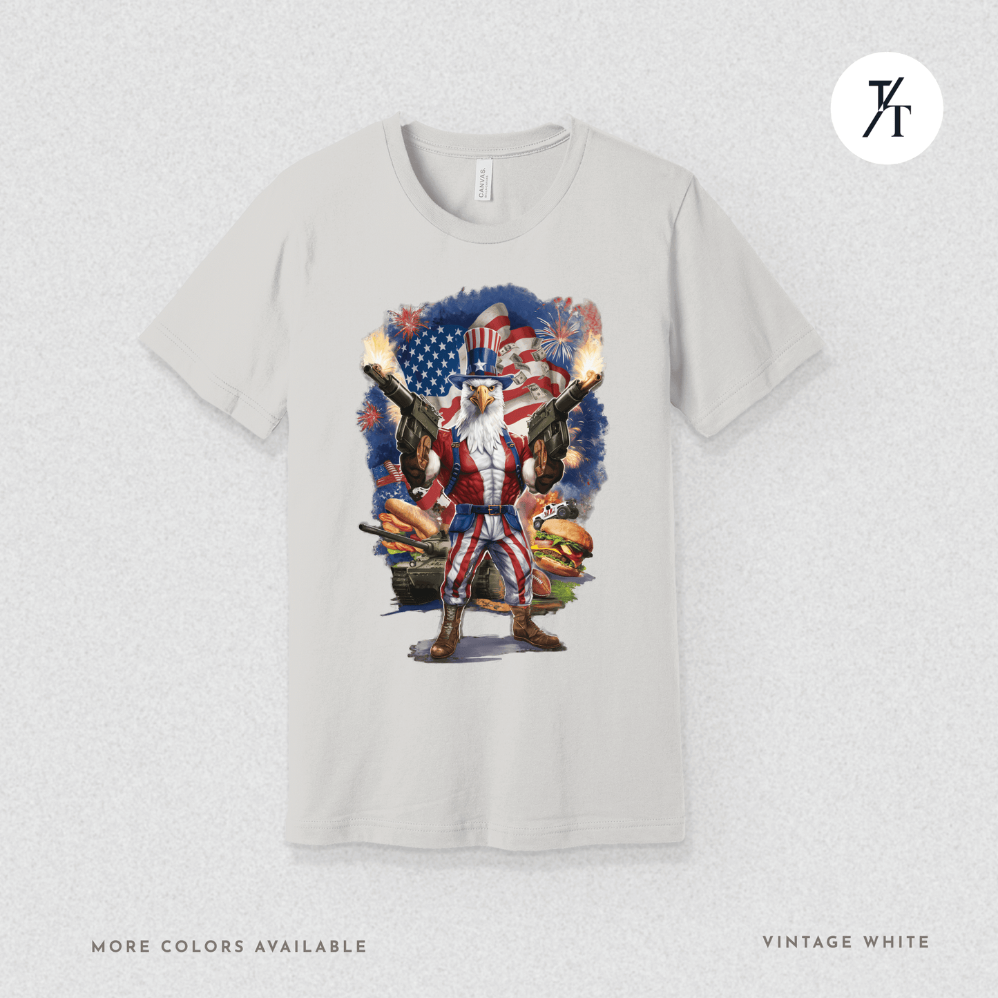 Funny Ultra Patriotic USA Freedom Bald Eagle, a Hilarious 4th of July Satire Joke Graphic Tee