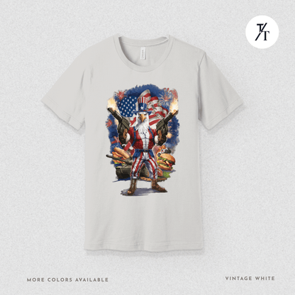 Funny Ultra Patriotic USA Freedom Bald Eagle, a Hilarious 4th of July Satire Joke Graphic Tee