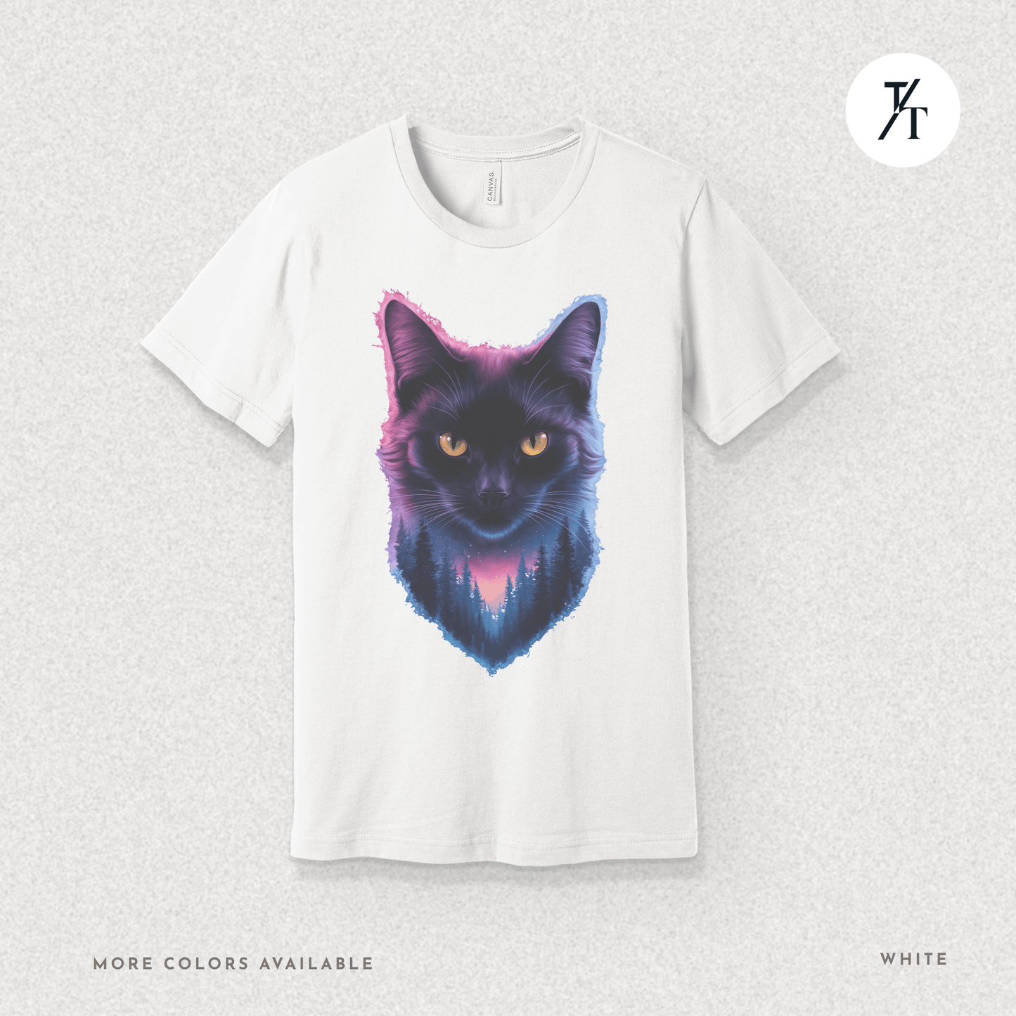 Cosmic Cat Tee – Galactic Forest Nightfall Shirt with Feline Vibes