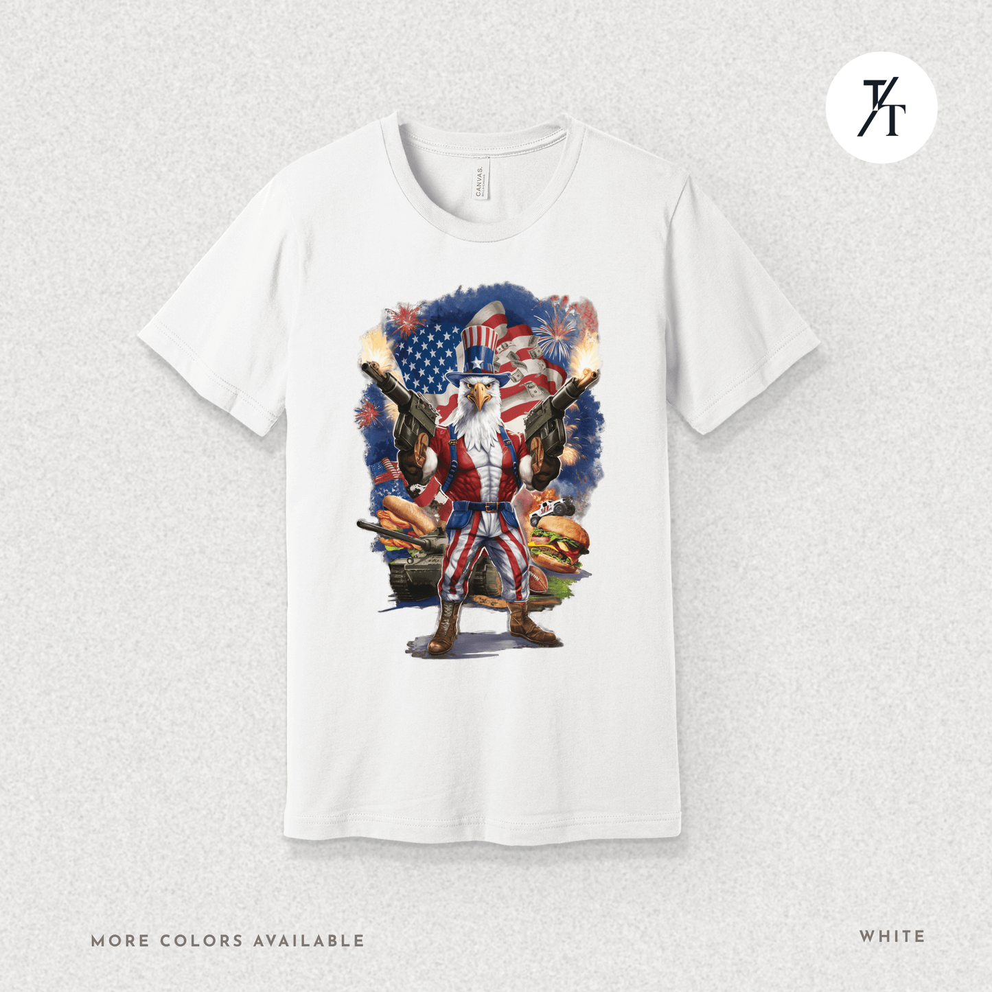 Funny Ultra Patriotic USA Freedom Bald Eagle, a Hilarious 4th of July Satire Joke Graphic Tee