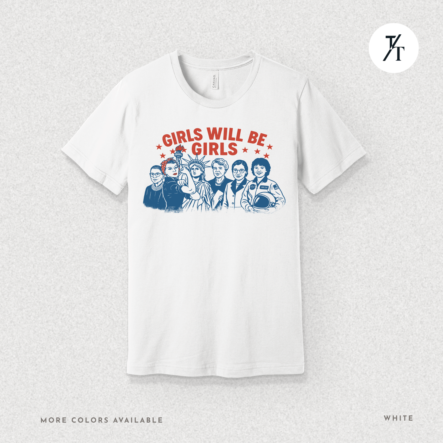 Girls Will Be Girls summer patriotic graphic tee – empowering retro feminist shirt 👊 for the 4th of July