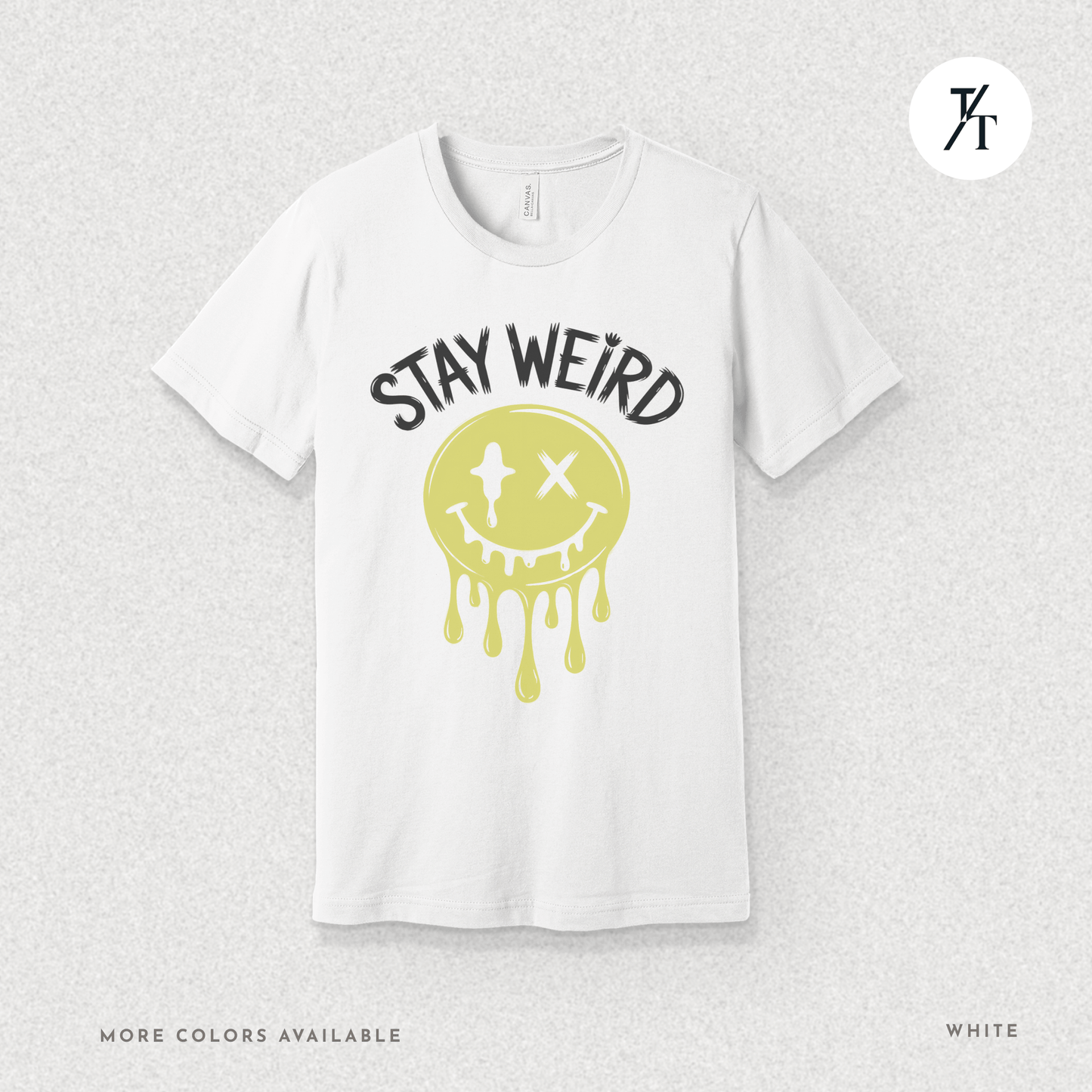 "Stay Weird" Drippy Face Tee, Melting Optimism: Distorted Smiley Face Graphic  Alt Vibe StatementT-shirt