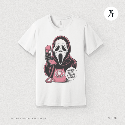 Wanna Watch a Scary Movie Tee – Horror Parody Graphic T-Shirt