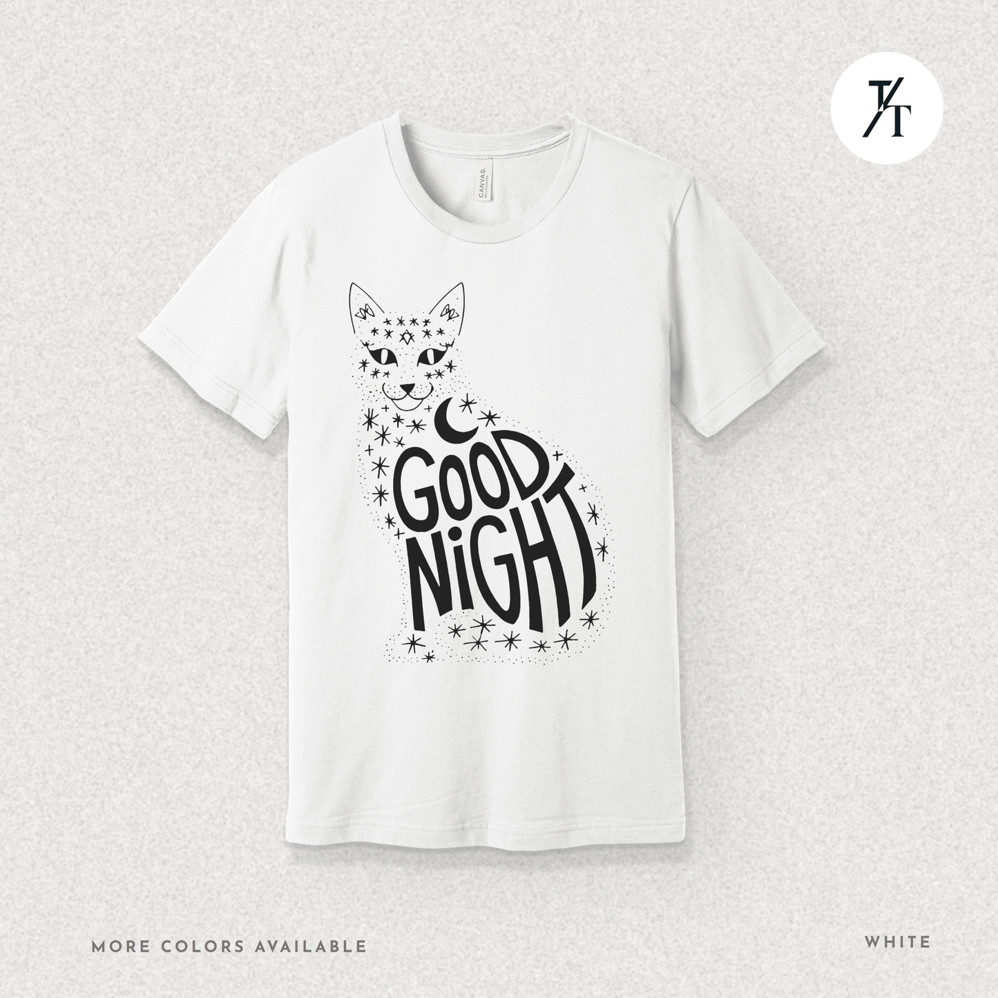 Goodnight Cat Tee – Minimalist Black Cat Moon Silhouette Shirt