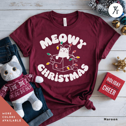 Meowy Christmas Black Cat Christmas Lights Shirt Gift