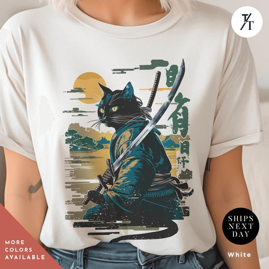 Samurai Cat Shirt Japanese Cat Art Aesthetic T-Shirt