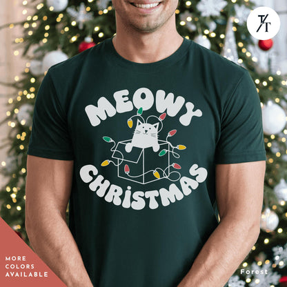 Meowy Christmas Black Cat Christmas Lights Shirt Gift