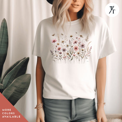 Vintage Botanical Flower Tee Distressed Wildflower Shirt