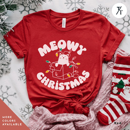 Meowy Christmas Black Cat Christmas Lights Shirt Gift
