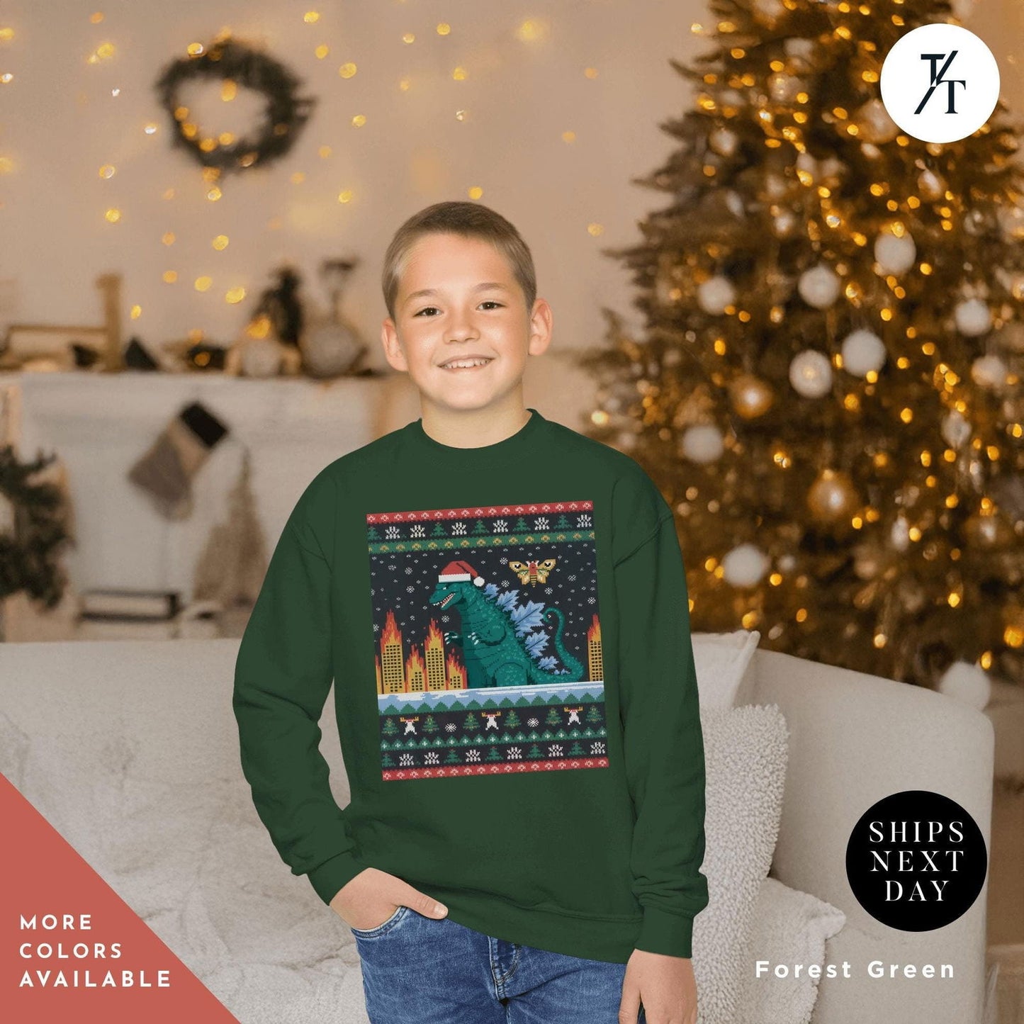 godzilla christmas shirt dinosaur ugly christmas sweater for kids Godzilla Sweatshirt sweater Kaiju Sweatshirt Anime Kids Shirts - Trendy/Timeless Studio