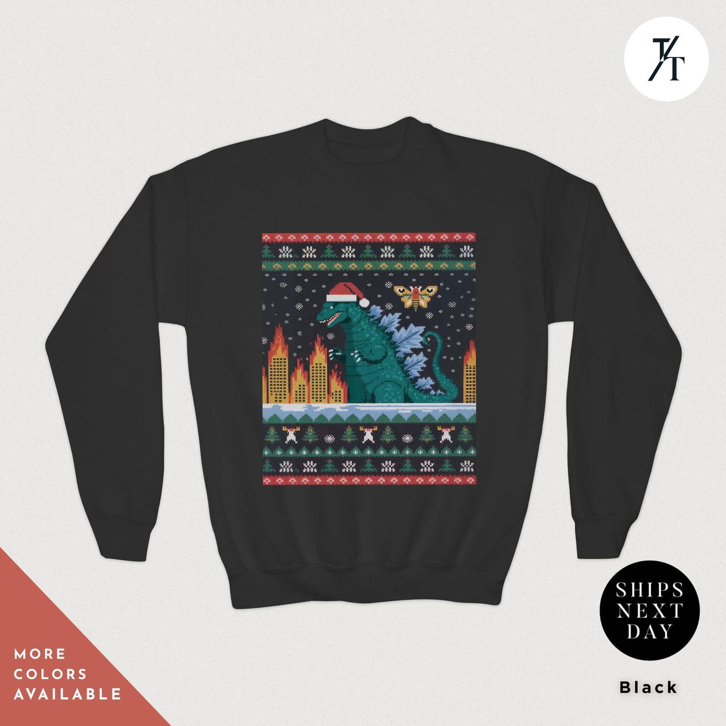 godzilla christmas shirt dinosaur ugly christmas sweater for kids Godzilla Sweatshirt sweater Kaiju Sweatshirt Anime Kids Shirts - Trendy/Timeless Studio