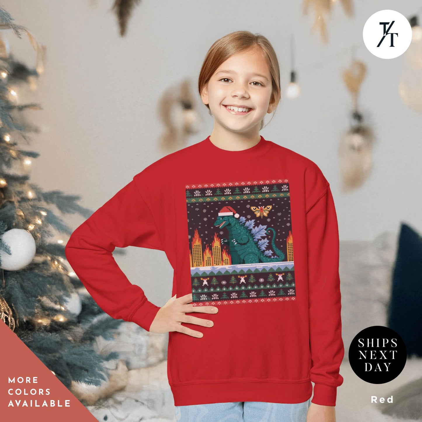 godzilla christmas shirt dinosaur ugly christmas sweater for kids Godzilla Sweatshirt sweater Kaiju Sweatshirt Anime Kids Shirts - Trendy/Timeless Studio