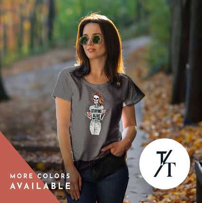 Stay Alive Trendy Coffee Shirt, Funny Skeleton T-Shirt, Coffee Lovers Gift, Skull Vintage, Halloween Tshirt, Women's Funny mom Tee