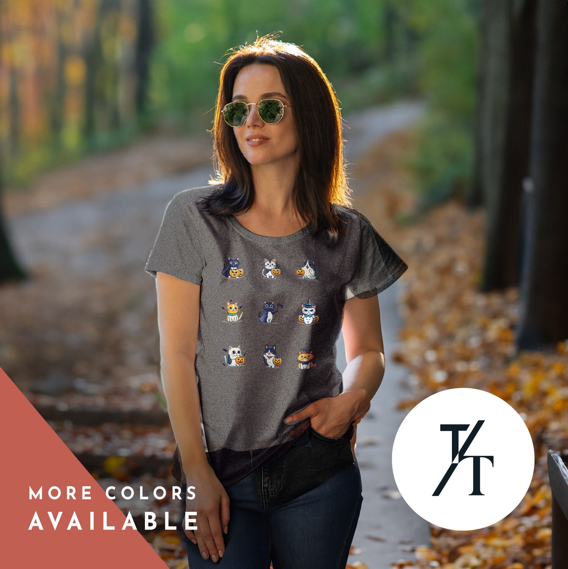 Halloween Cat Shirt, Witchy Clothing, Spooky Season Shirt, Witch Cat, Catlady Tarot tshirt, Gift For CatMom, cute cartoon kitten tee Gift