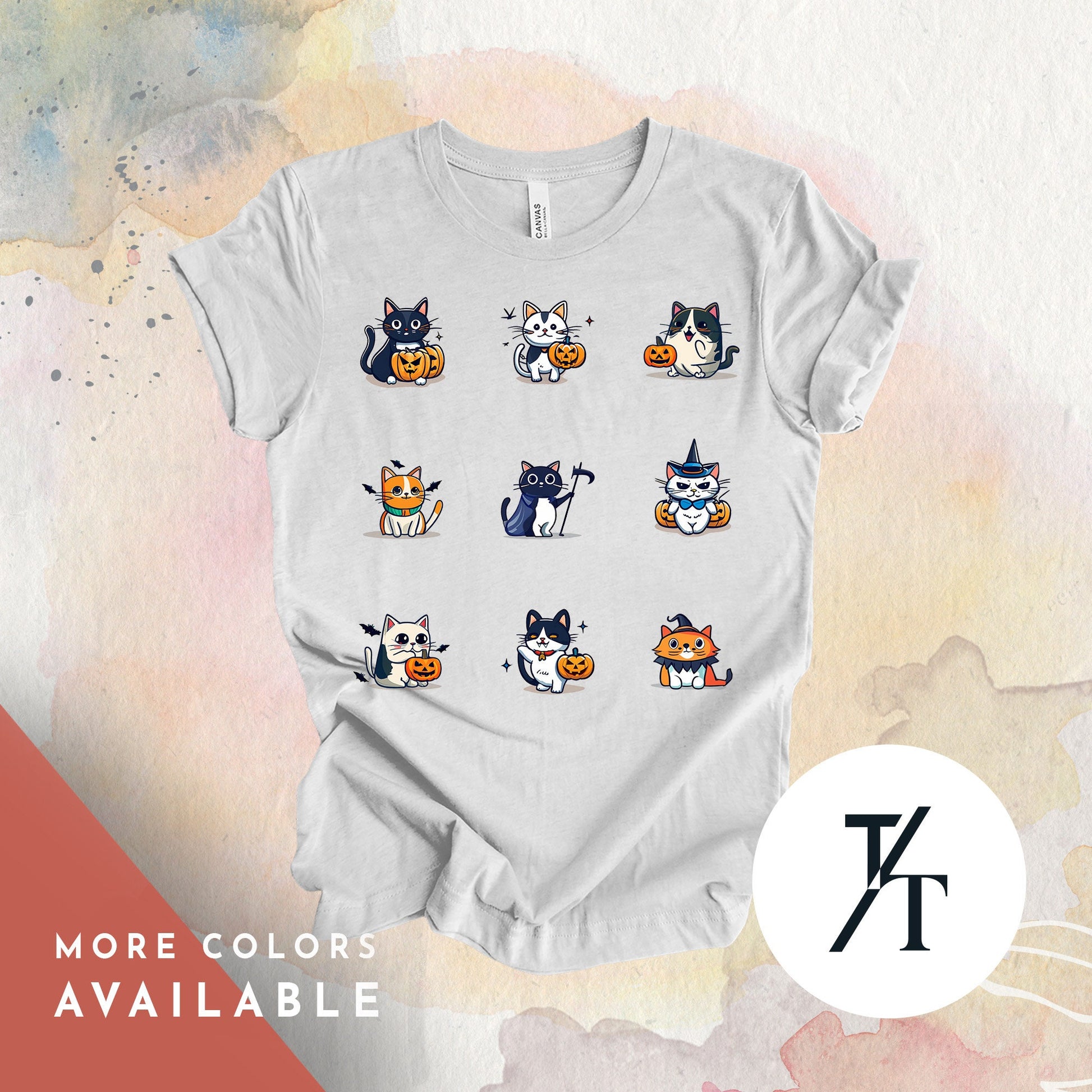 Halloween Cat Shirt, Witchy Clothing, Spooky Season Shirt, Witch Cat, Catlady Tarot tshirt, Gift For CatMom, cute cartoon kitten tee Gift
