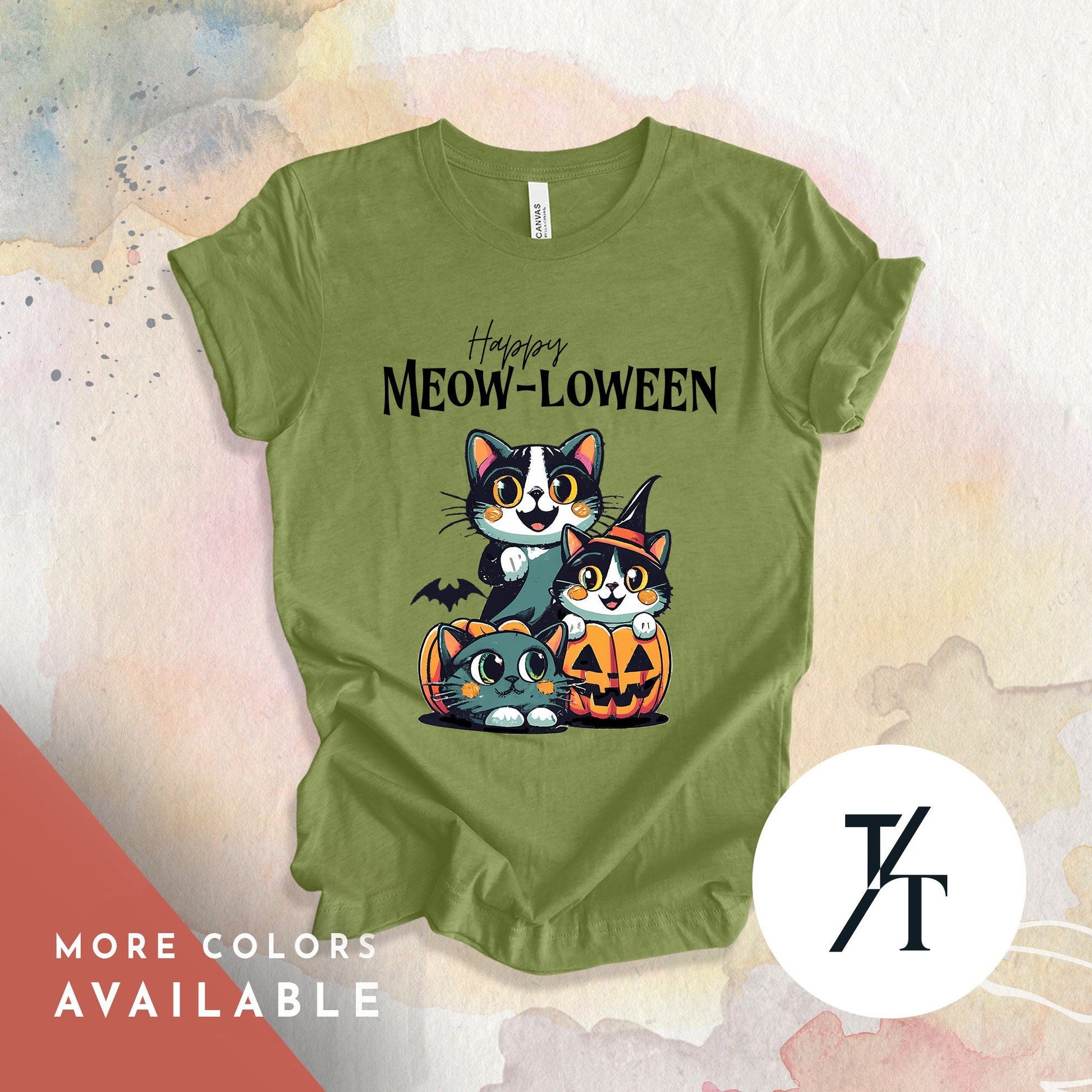 Retro Halloween Cats shirt, Cute 'Happy Meowloween' spooky season black cat lover t-shirt, trendy kitty halloween tee, jack o lanterns