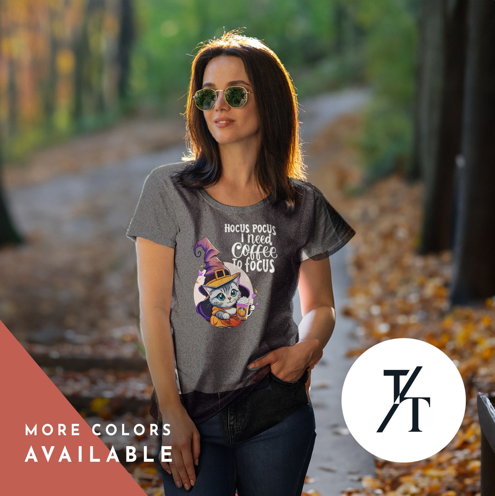 Funny cat coffee halloween shirt, Witchy Cat shirt, Coffee Lover tShirt, Halloween Shirts, Womens spooky season Tee
