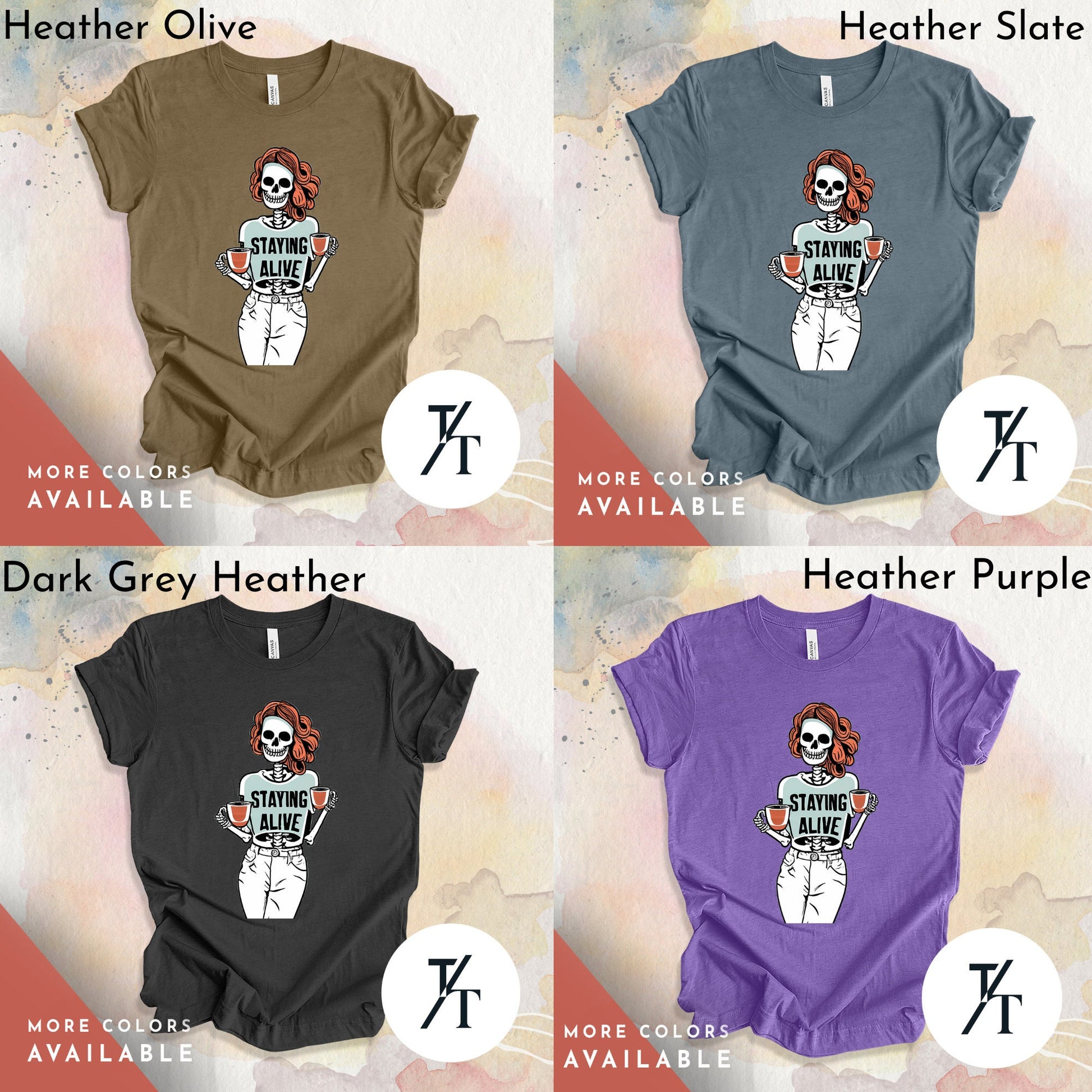 Stay Alive Trendy Coffee Shirt, Funny Skeleton T-Shirt, Coffee Lovers Gift, Skull Vintage, Halloween Tshirt, Women's Funny mom Tee
