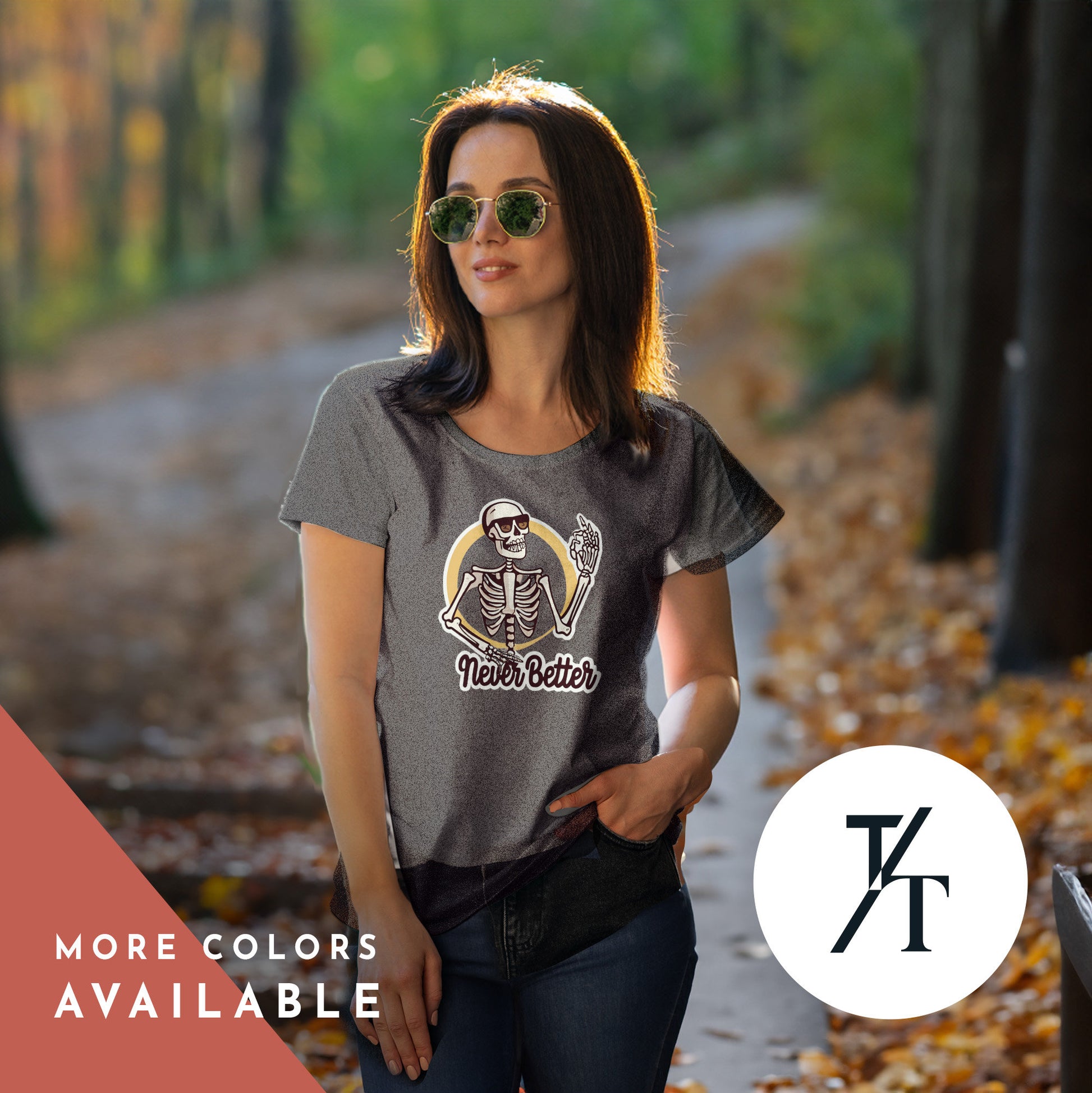 Never better skull skeleton in the coffin halloween t-shirt, Never Better Shirt, Halloween tShirt, Spooky Season tShirt, Funny Skeleton tee