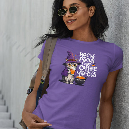 coffee cat in witch hat shirt, halloween Black Cat Lover Gift, Spooky Season Shirt, Witch Hat Black Cats