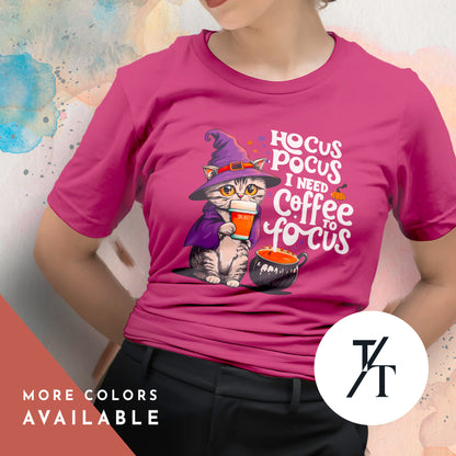 coffee cat in witch hat shirt, halloween Black Cat Lover Gift, Spooky Season Shirt, Witch Hat Black Cats