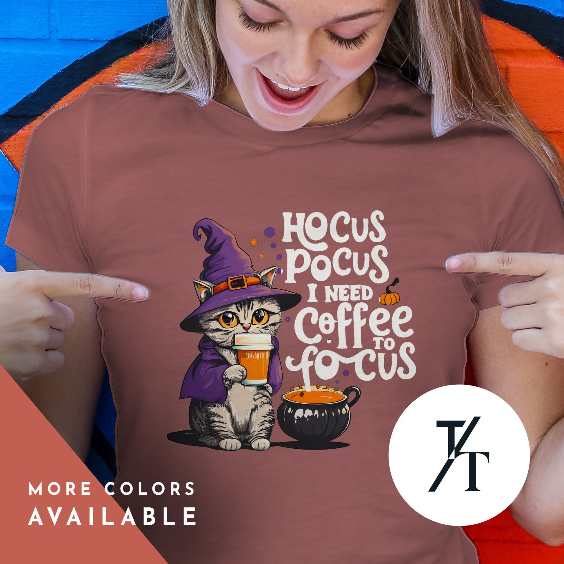 coffee cat in witch hat shirt, halloween Black Cat Lover Gift, Spooky Season Shirt, Witch Hat Black Cats