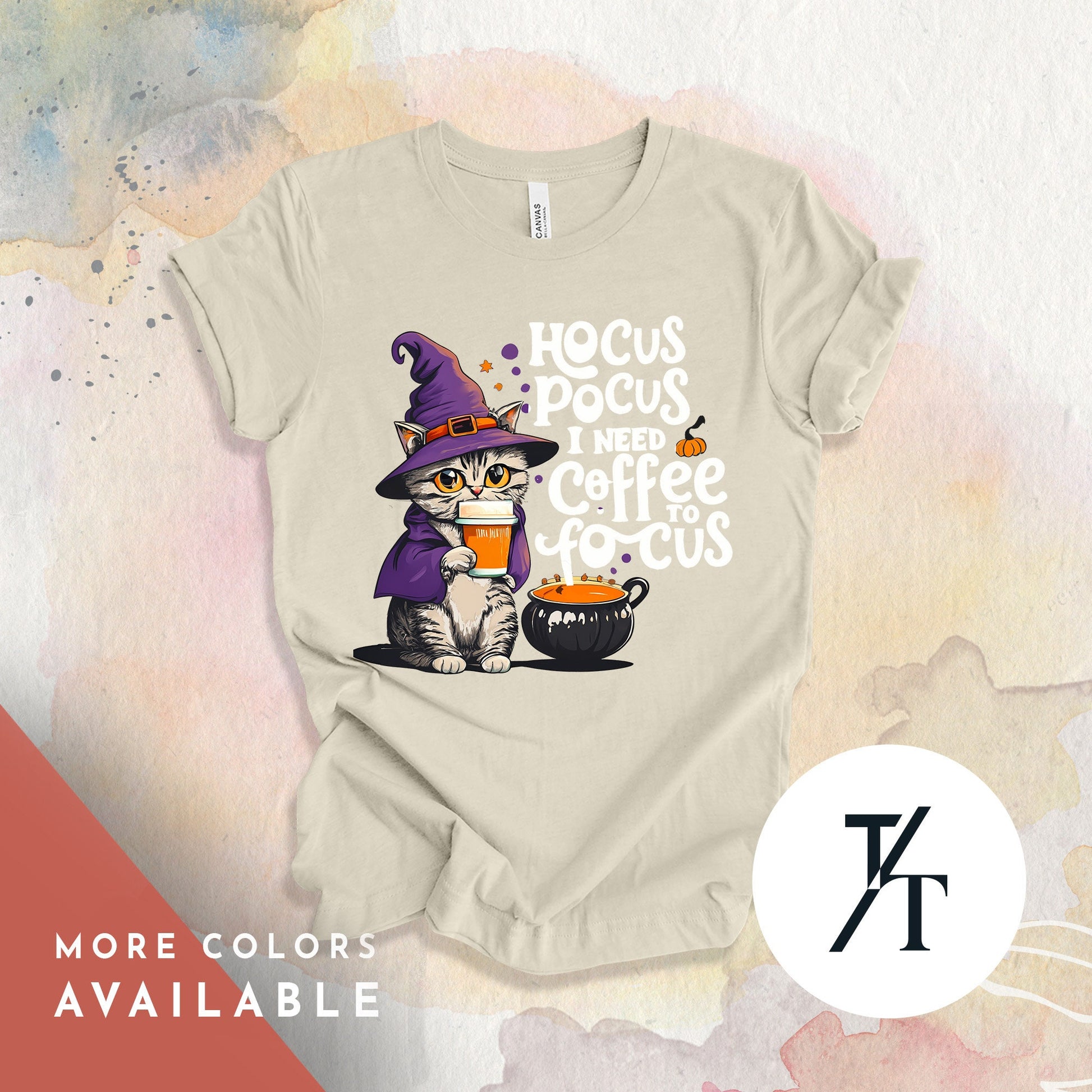 coffee cat in witch hat shirt, halloween Black Cat Lover Gift, Spooky Season Shirt, Witch Hat Black Cats