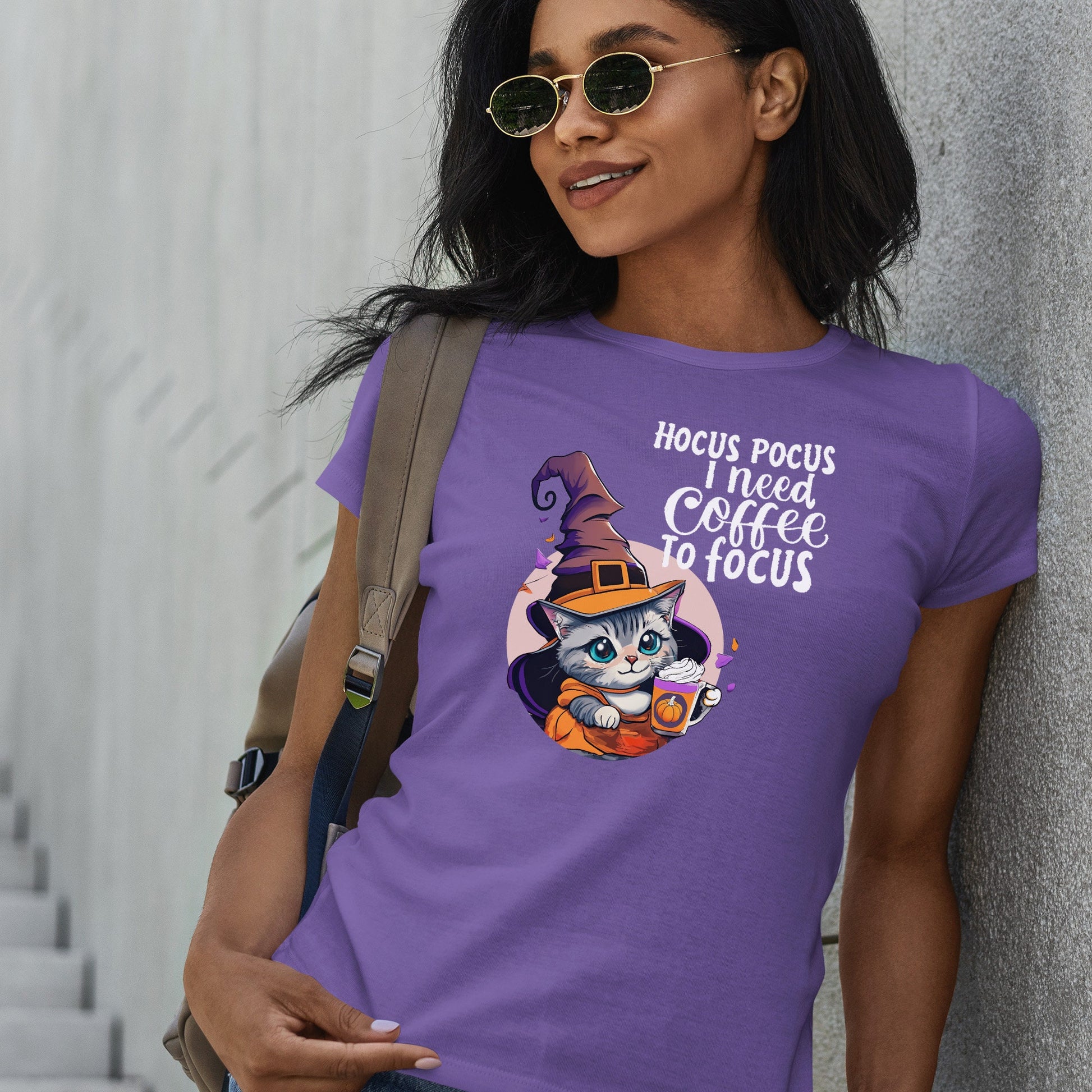 Funny cat coffee halloween shirt, Witchy Cat shirt, Coffee Lover tShirt, Halloween Shirts, Womens spooky season Tee