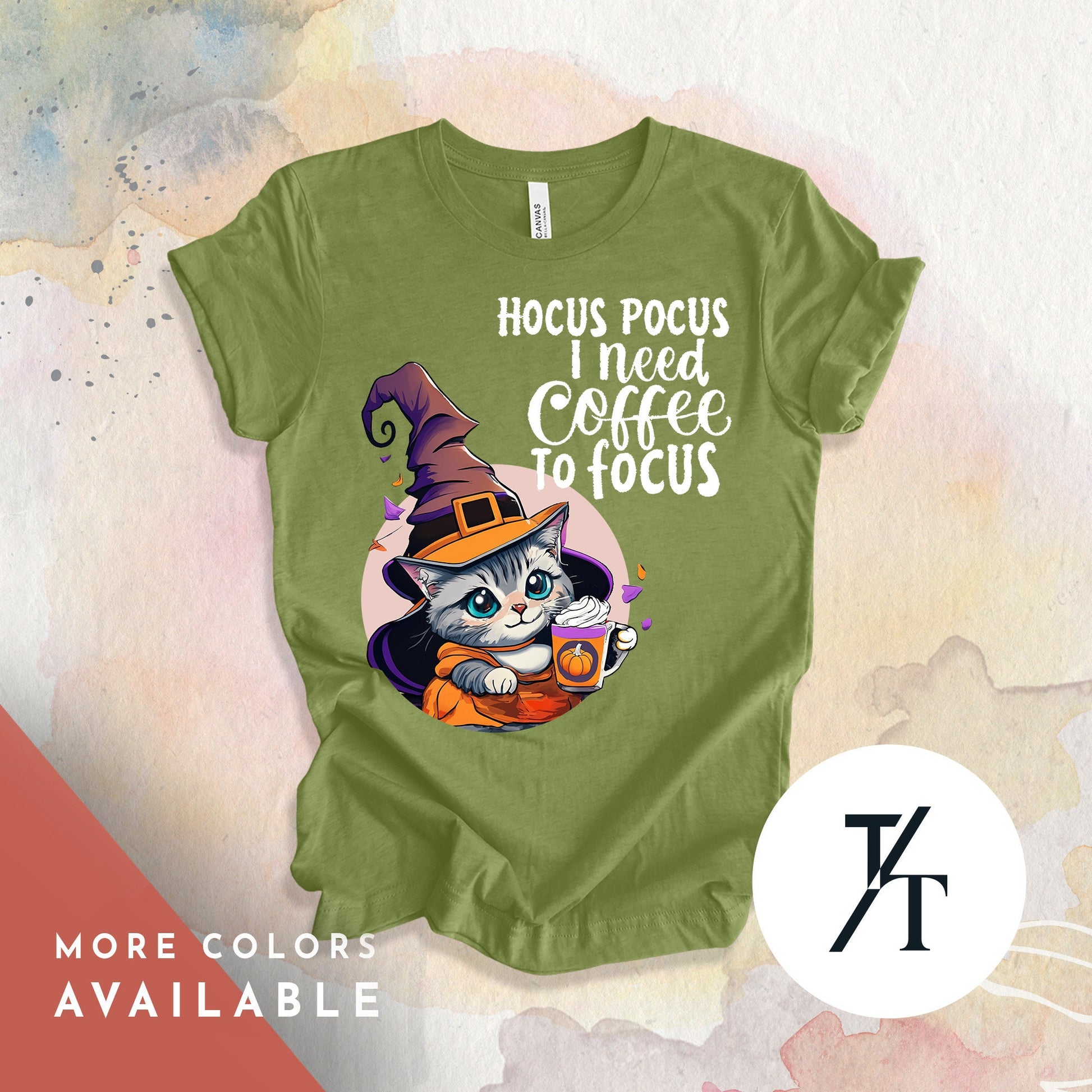 Funny cat coffee halloween shirt, Witchy Cat shirt, Coffee Lover tShirt, Halloween Shirts, Womens spooky season Tee