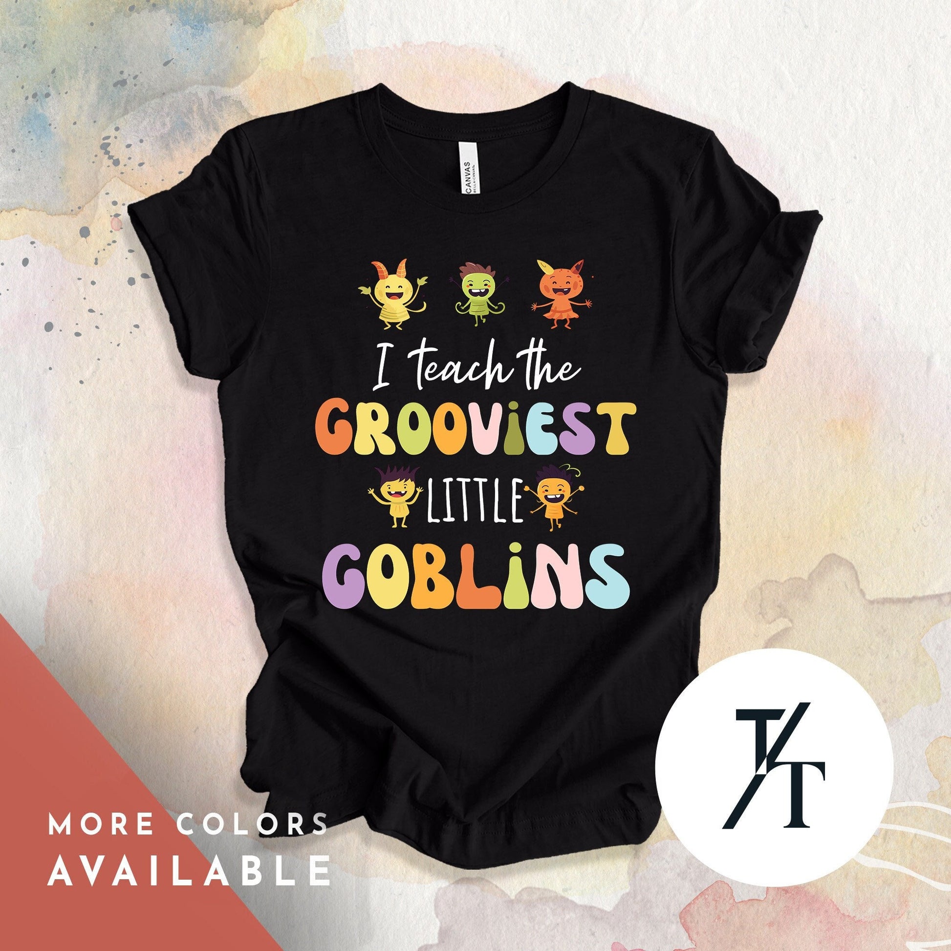 Shirt says &quot;I teach the grooviest little goblins&quot;