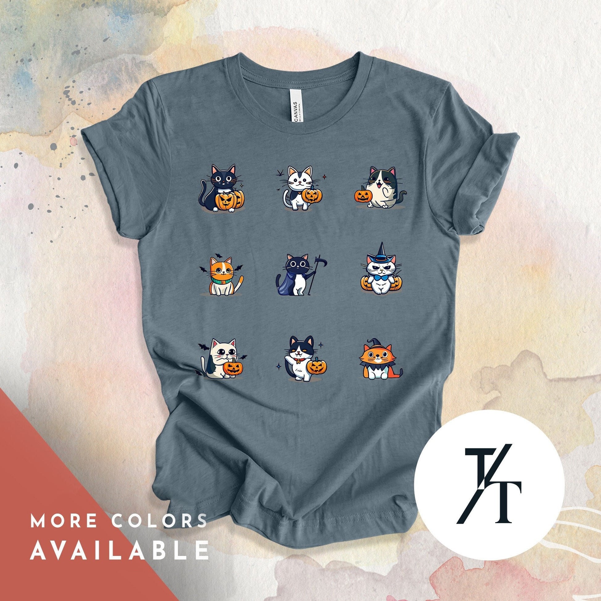 Halloween Cat Shirt, Witchy Clothing, Spooky Season Shirt, Witch Cat, Catlady Tarot tshirt, Gift For CatMom, cute cartoon kitten tee Gift
