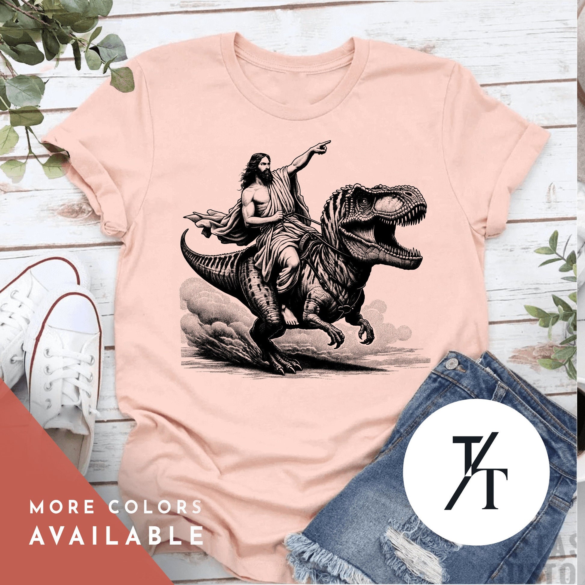 a woman riding on the back of a t - shirt