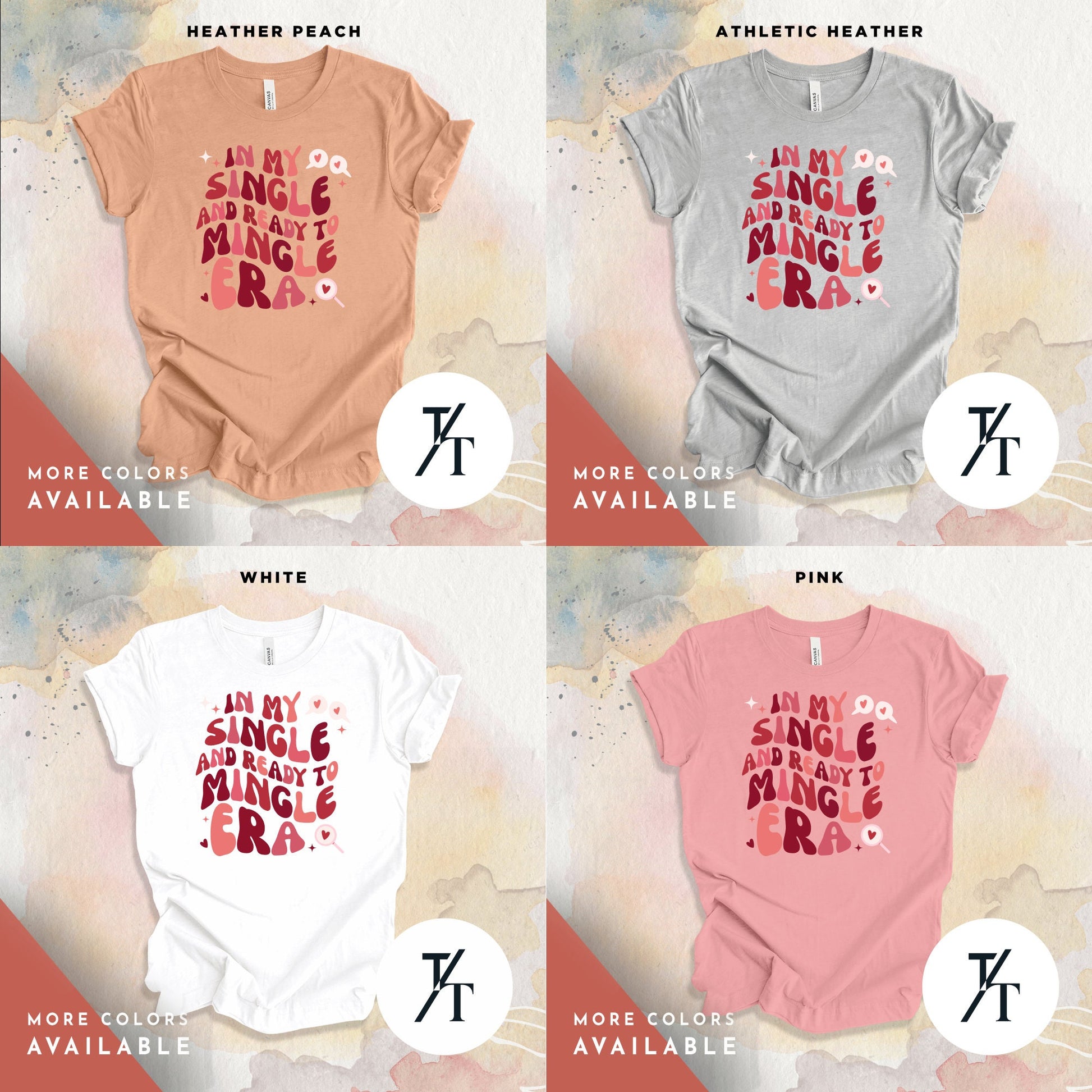 four t - shirts with different font styles on them