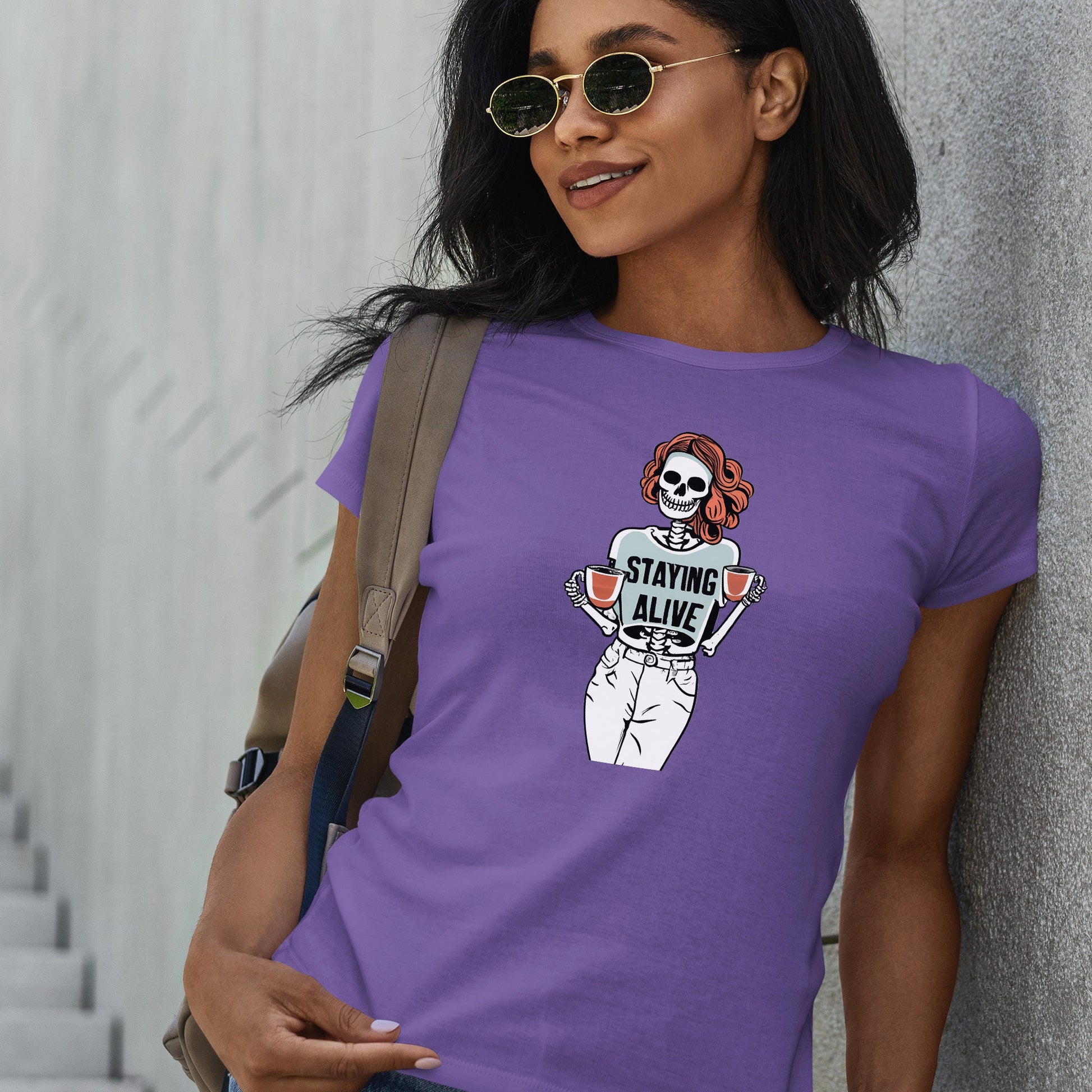 Stay Alive Trendy Coffee Shirt, Funny Skeleton T-Shirt, Coffee Lovers Gift, Skull Vintage, Halloween Tshirt, Women's Funny mom Tee