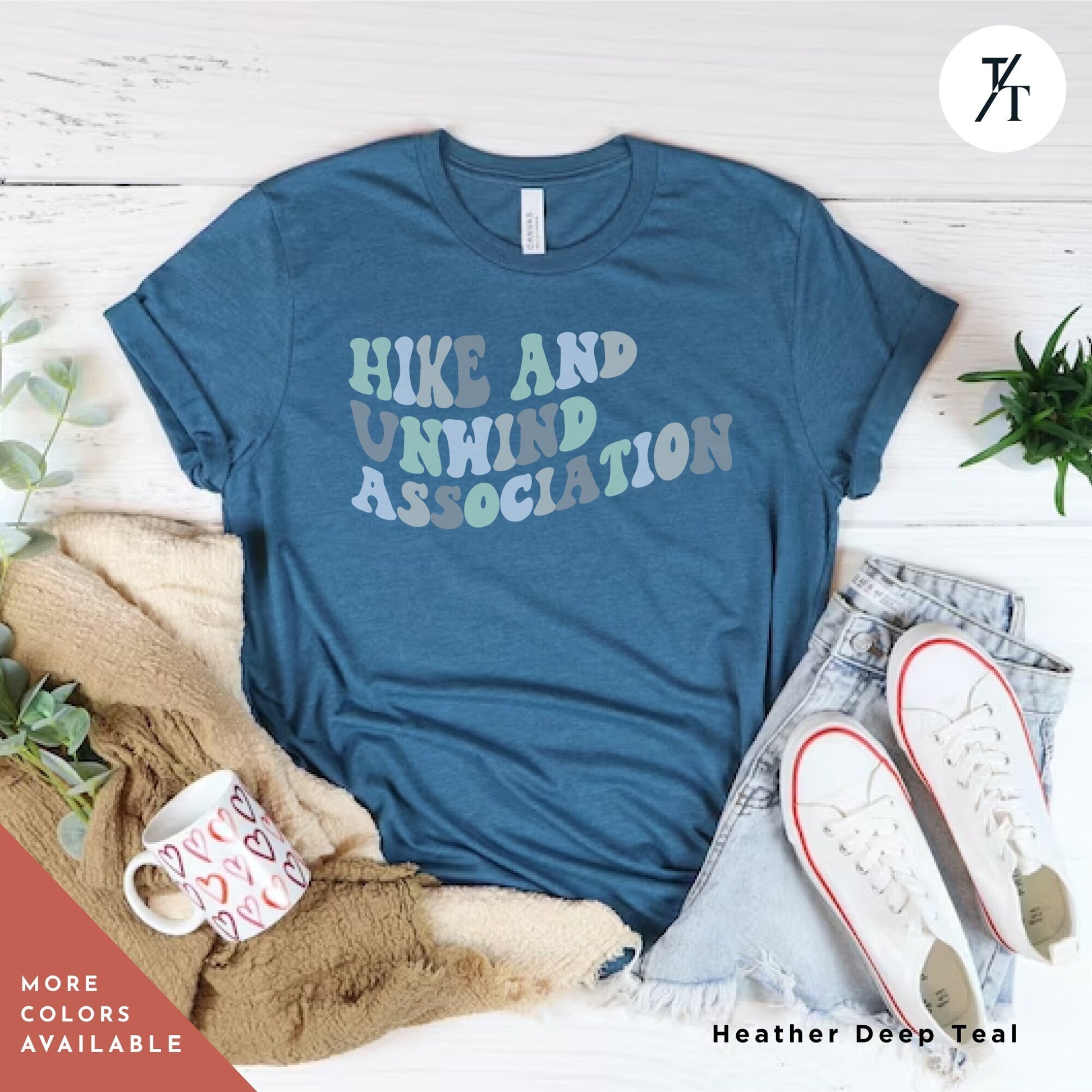 a blue shirt that says hike and unwind association Hiking Shirt, Hiking Gift, Nature Shirt, Travel tee, Mountain tShirt, Gift For Hiker, Wanderlust t-Shirt, Camping tshirt, hiking tee