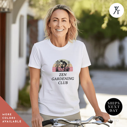 a woman riding a bike wearing a white shirt