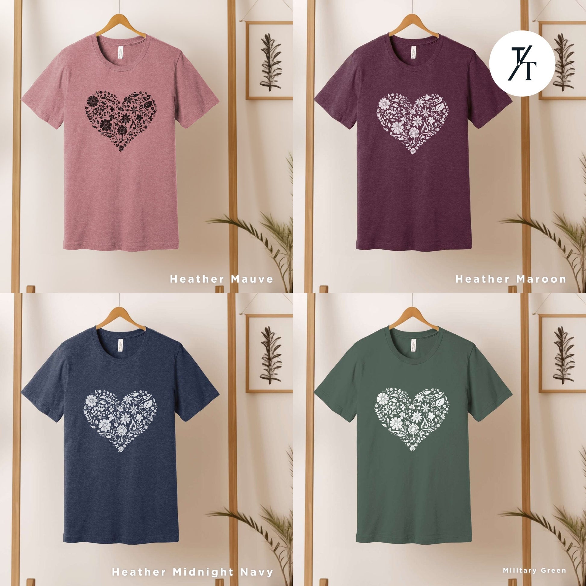 heart with flowers t shirt, Gift For Her, Flower Heart Shirt, Floral Hearts tShirt, Wildflower tee, Botanical Shirts, Flower Hearts TShirt
