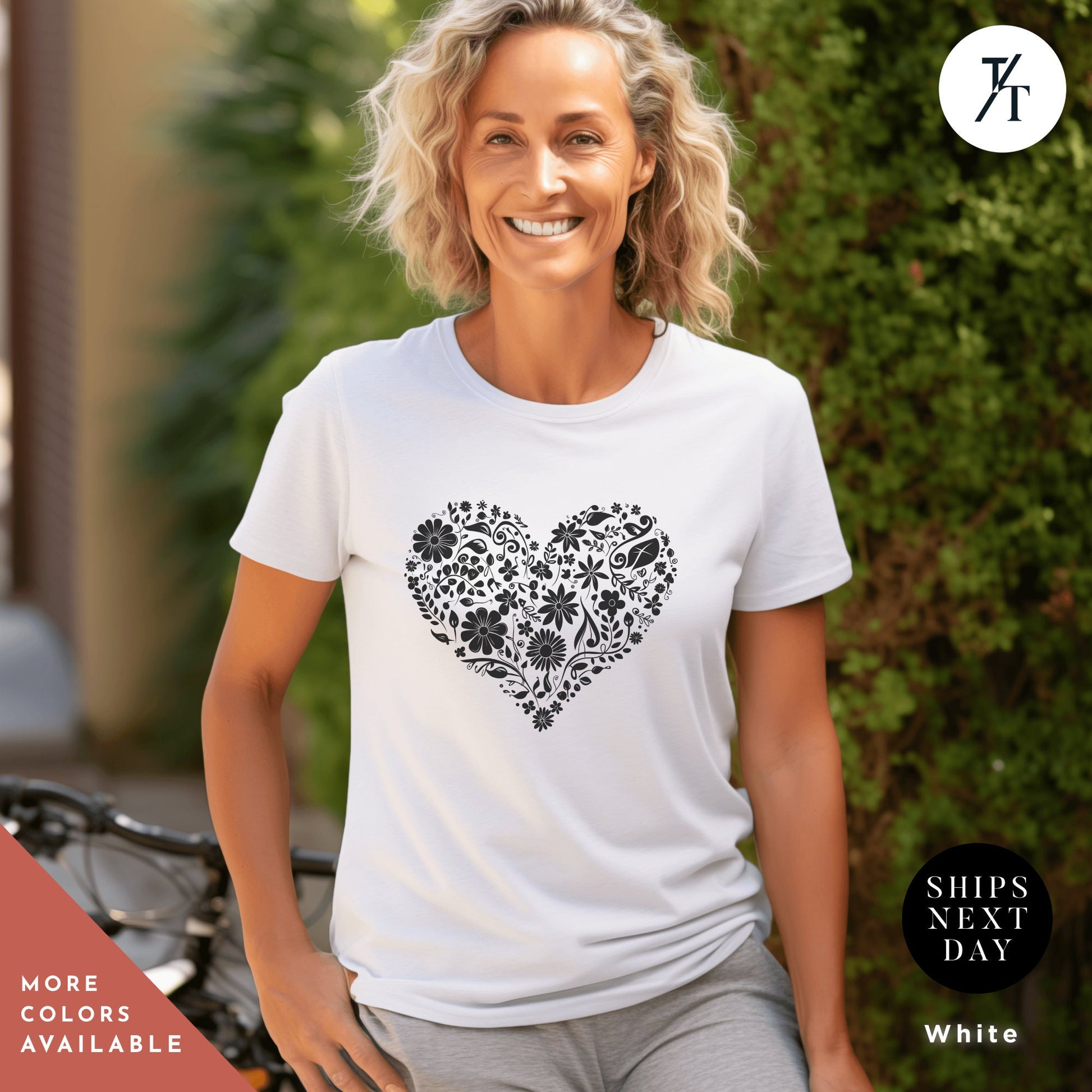 heart with flowers t shirt, Gift For Her, Flower Heart Shirt, Floral Hearts tShirt, Wildflower tee, Botanical Shirts, Flower Hearts TShirt